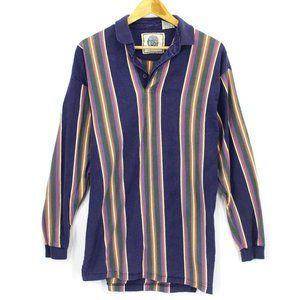 Vintage COSI Polo Shirt Men's Multicolor Retro Striped Long Sleeve Size Small S